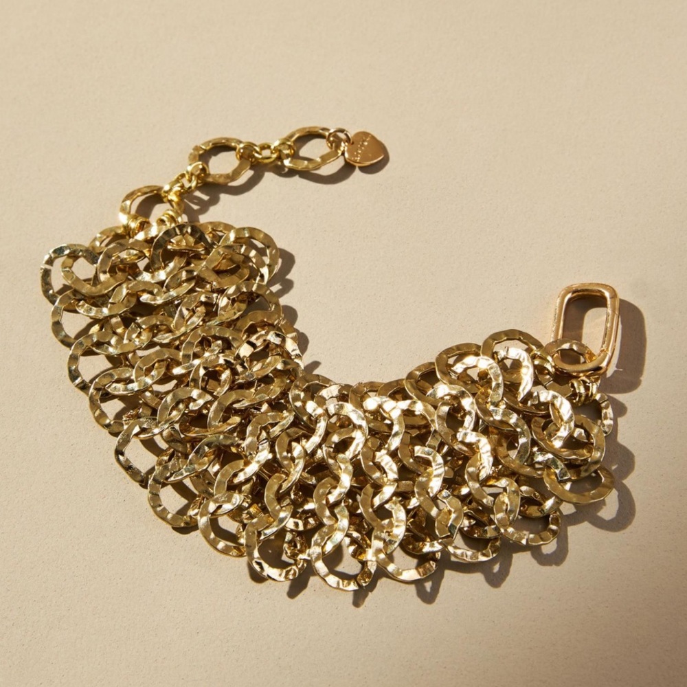Anthropologie x Nakamol Gold Hammered Metal Wide Wrap Bracelet 9" x 2"